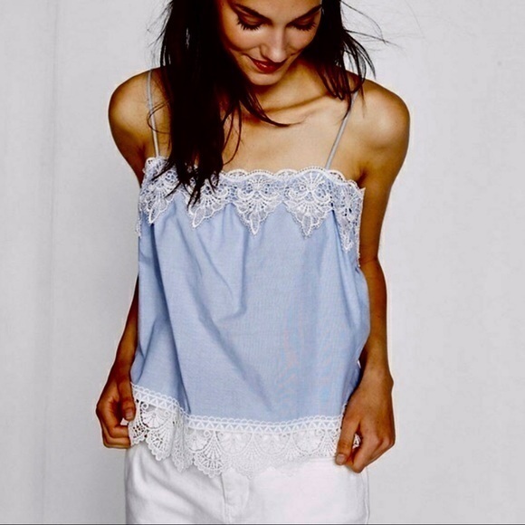 Express Blue Lace Trim Cami Tank Top M - Picture 1 of 17